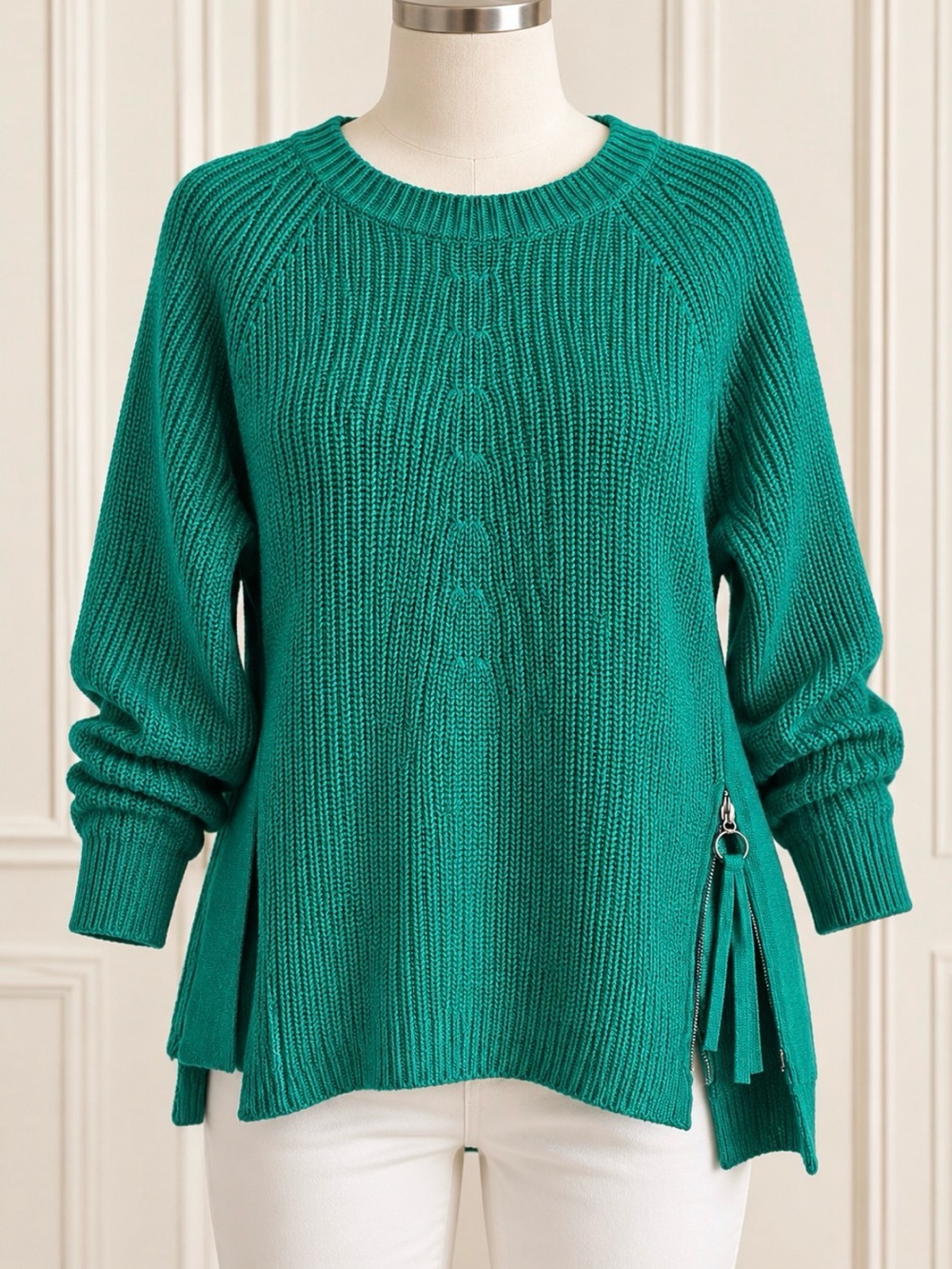 Oui Teal Knit Sweater, XL (US 14), 100% Cotton.